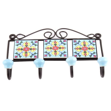 Turquoise And Red Tiny Flower Tiles Hooks
